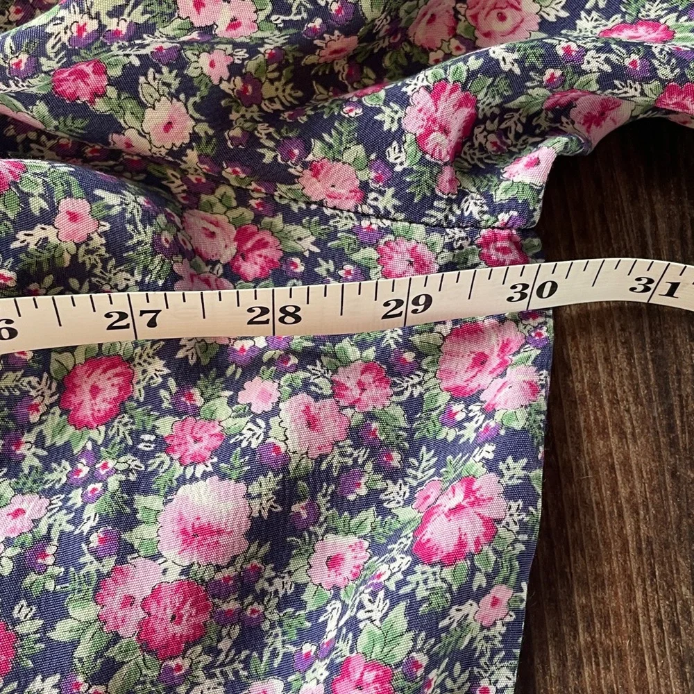 Vintage KSL Floral Midi Dress Crochet Collar Pink & Blue 3/4 Sleeve Size 20 - Picture 9 of 13